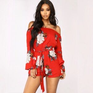 Floral Romper - Red